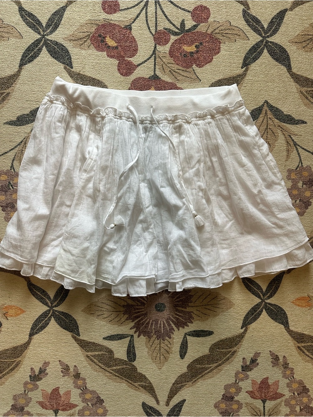 aerie White Linen Drawstring Skater Mini Skirt
